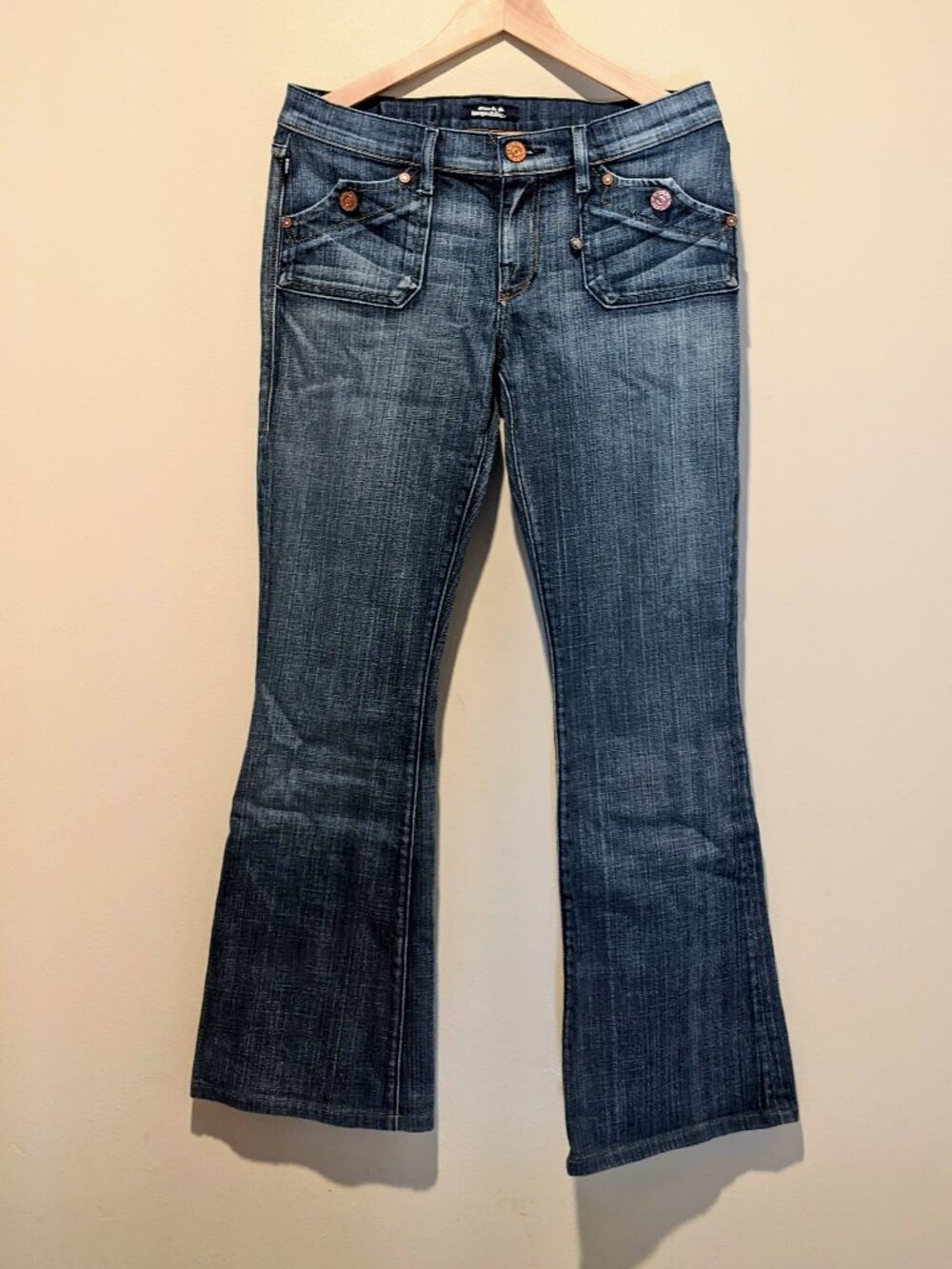 Rock & Republic Dark Wash Flare Boot cut Jeans Womens 30 Boho Retro Low Rise